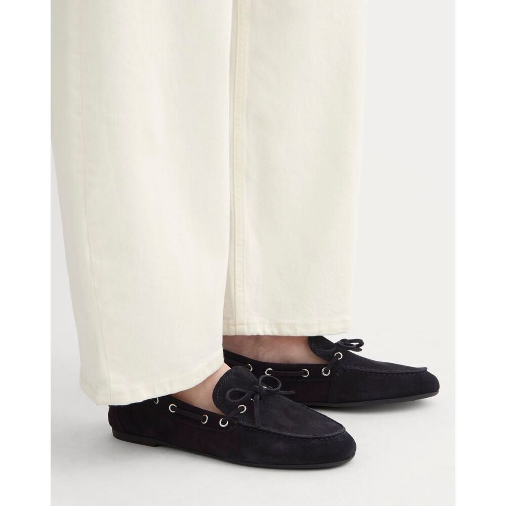 Everlane Dark Navy Suede Boat Shoes Womens Size 7.5 NWB Minimalist Loafers Flats
